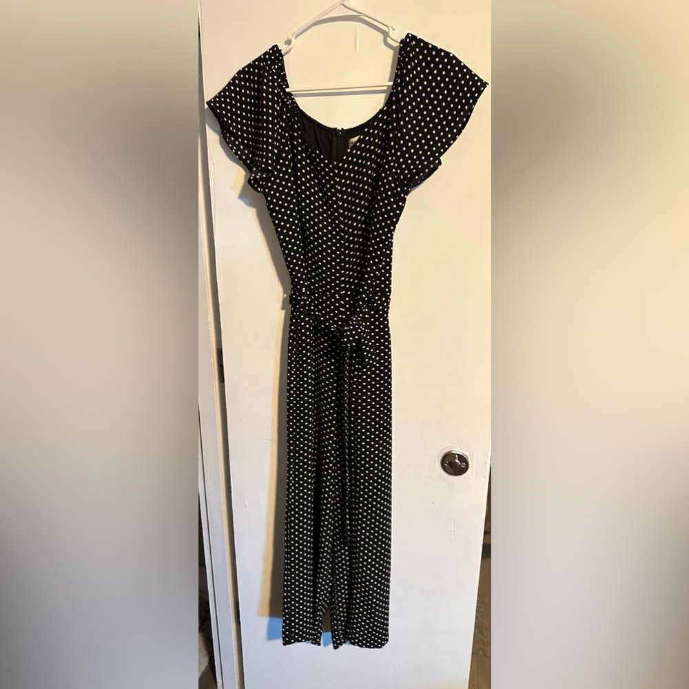 Polka dot tie waist midi jumpsuit